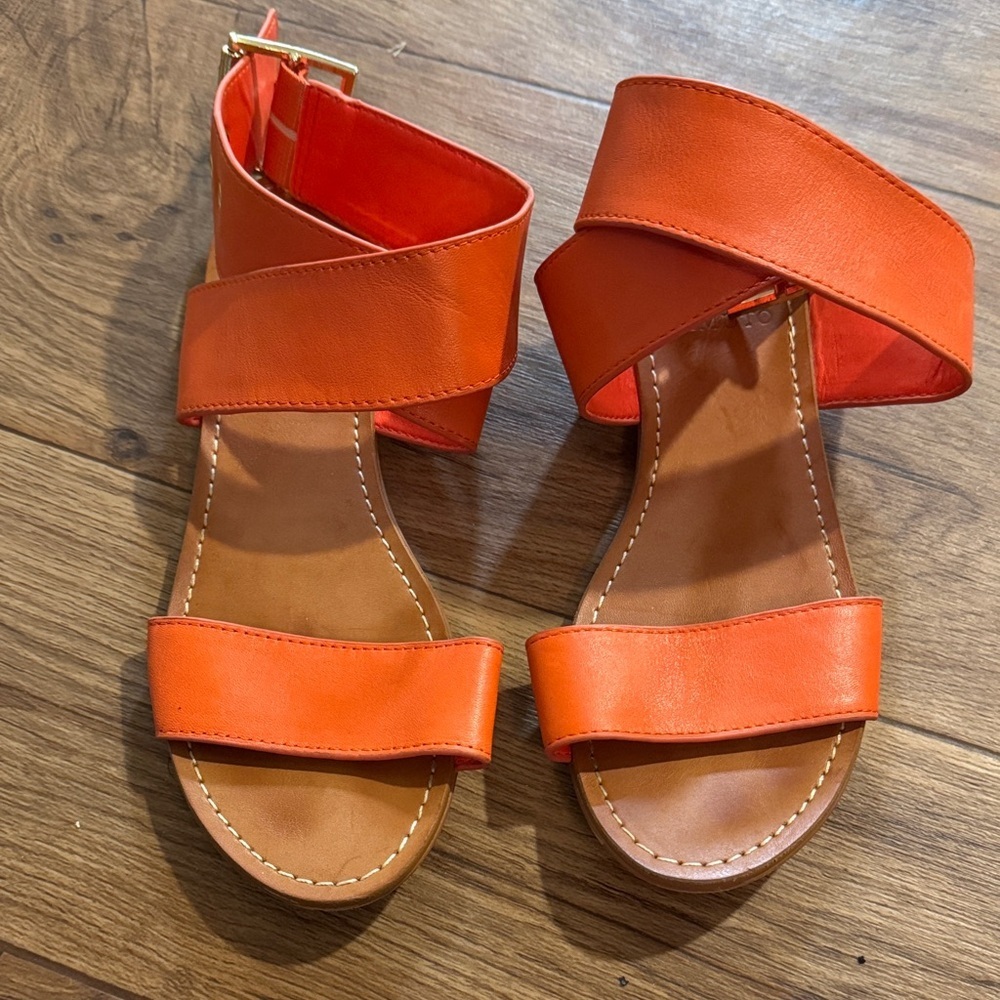 Vince Camuto Orange Leather Crisscross Ankle Strap Sandals